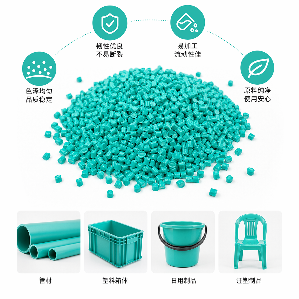 Greenish-blue plastic granules, industrial-grade PP polypropylene raw material, 25kg bags