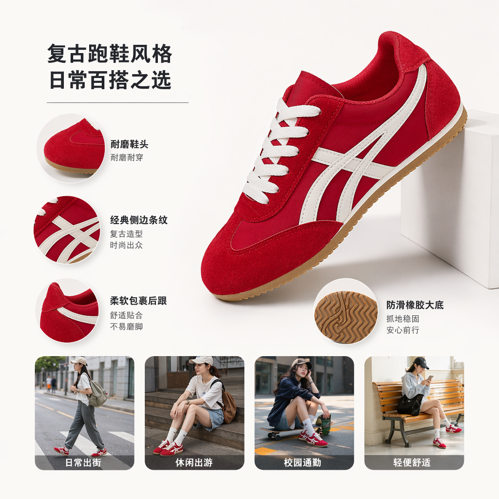红色运动鞋男款透气轻便缓震跑步鞋