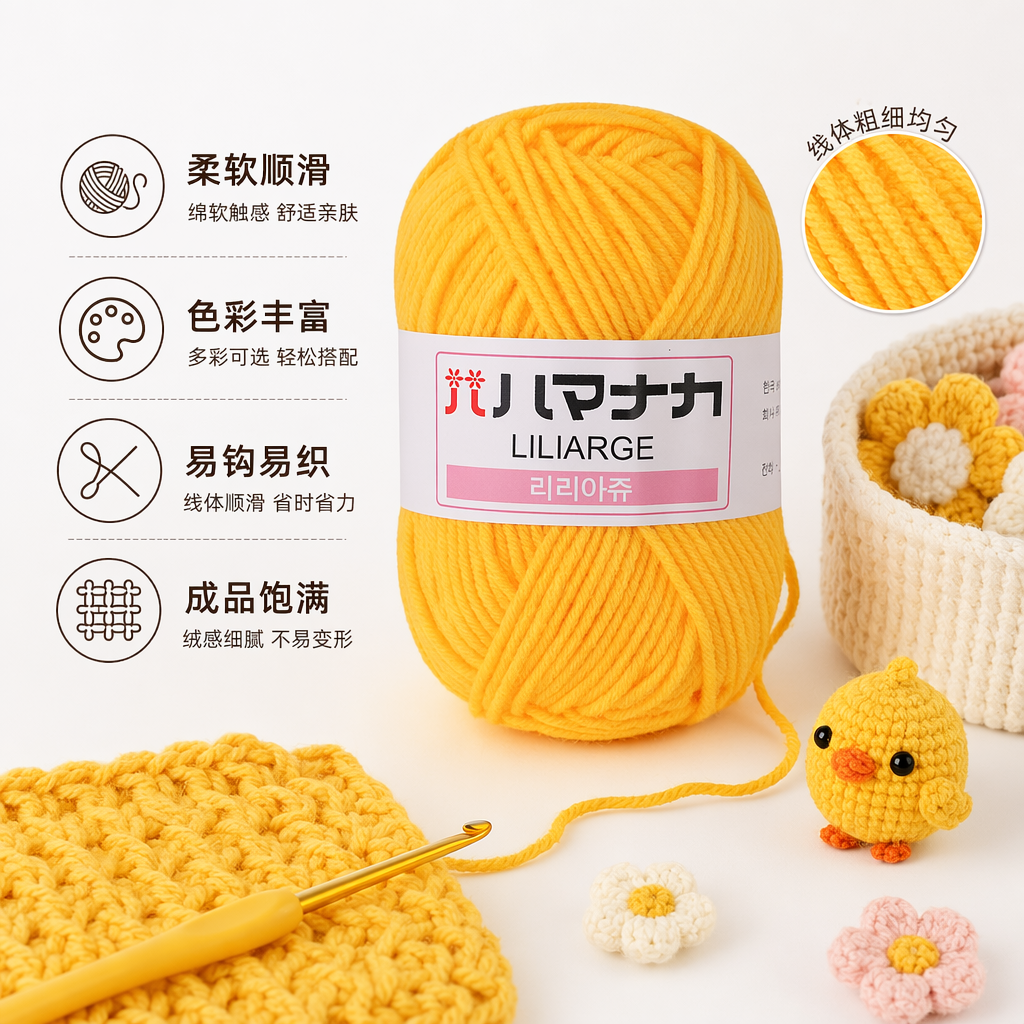 正黄色毛线球手工编织装饰毛球DIY材料包