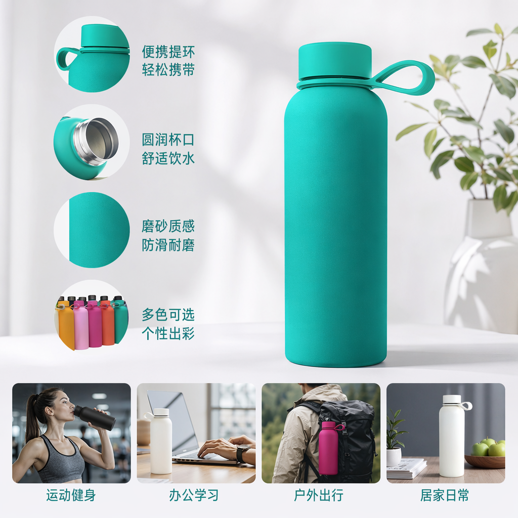 500ml colored insulated water cup with a frosted and anti-slip finish, an ideal choice for both office and study