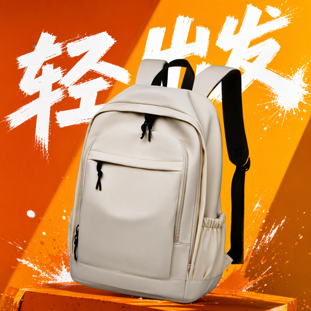 A light and simple off-white backpack, a lightweight and large-capacity student commuting travel backpack Specification image