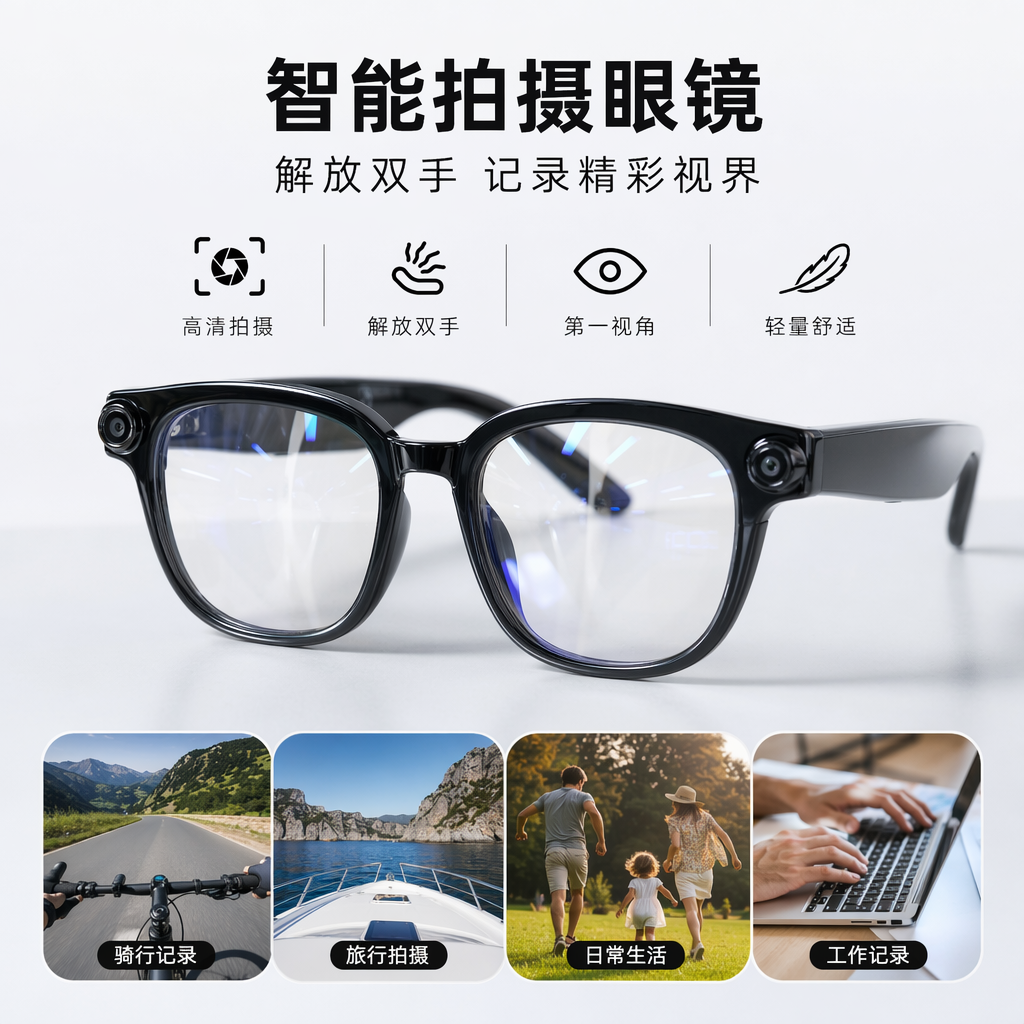 The black smart glasses support Bluetooth calls and can be equipped with lightweight lenses for myopia