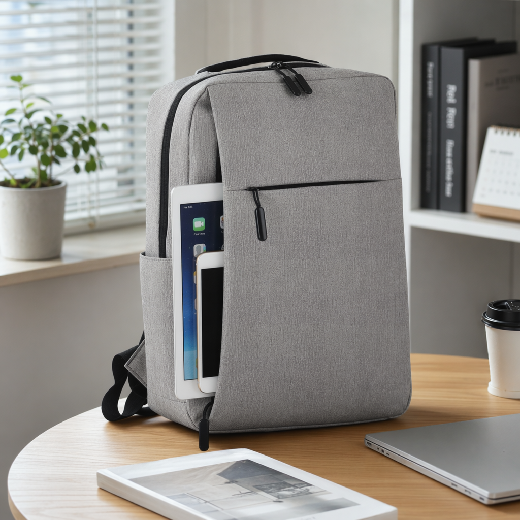 Grey wear-resistant nylon lightweight commuter backpack details Picture