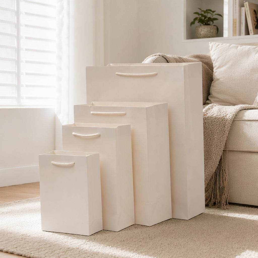 White paper bag, hand-held eco-friendly shopping bag, thickened kraft paper gift packaging bag details Picture