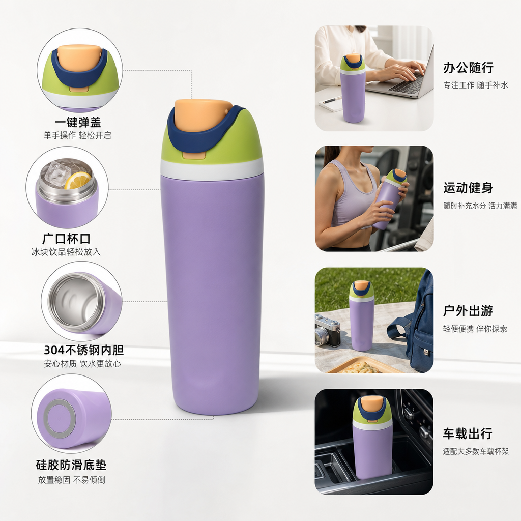 500ml large-capacity color insulated cup, suitable for outdoor mountain climbing, vehicle use and office work