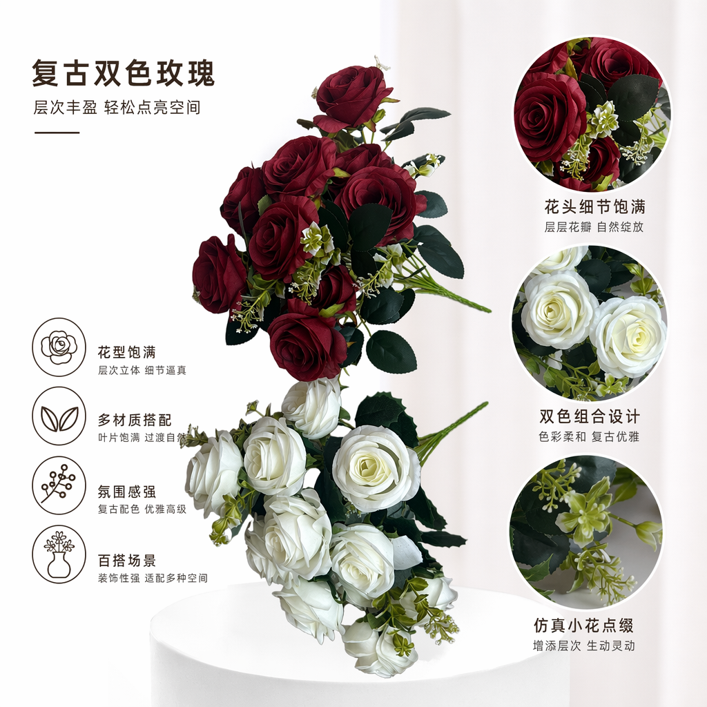 红白双色玫瑰花束 99枝婚礼庆典用高端礼盒装