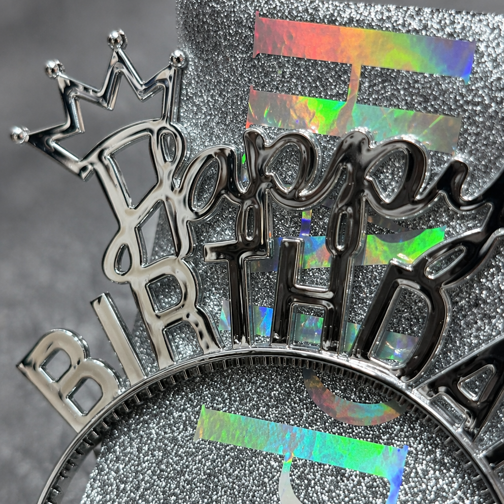 Silver glitter background rainbow "HAPPY BIRTHDAY" metal three-dimensional words crown birthday decoration Application Scenario