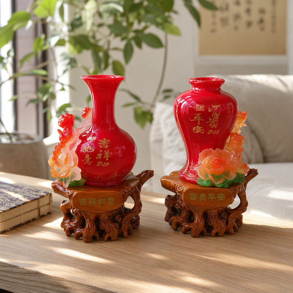 红色花瓶摆件产品图
