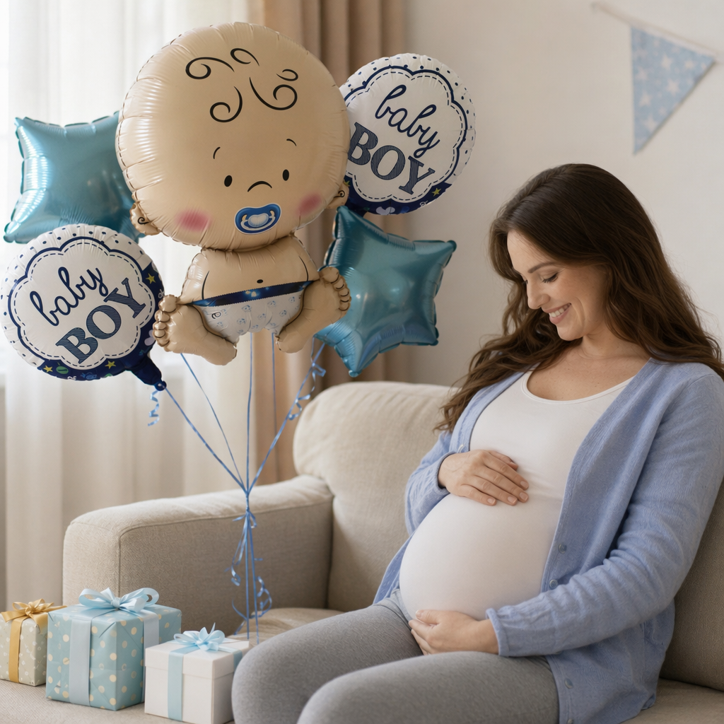 Baby-shaped balloon set, blue packaging bag, baby party decoration items details Picture