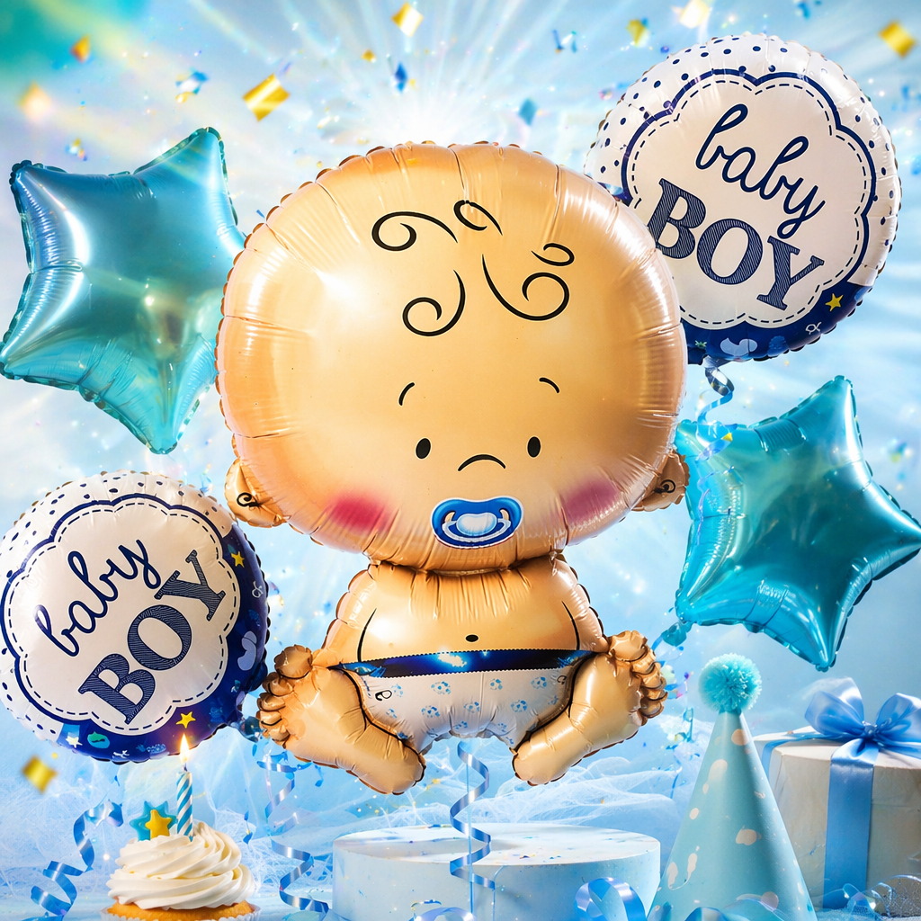 Baby-shaped balloon set, blue packaging bag, baby party decoration items Specification image