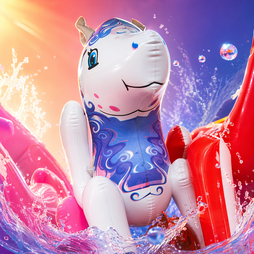 White inflatable dolls with blue and purple patterns are cute and fun home decoration children's toys Specification image