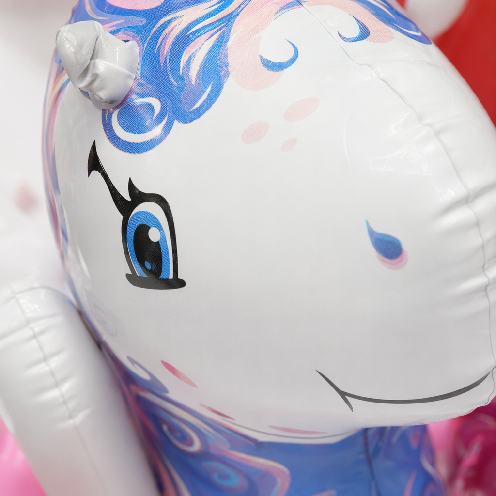 White inflatable dolls with blue and purple patterns are cute and fun home decoration children's toys Application Scenario
