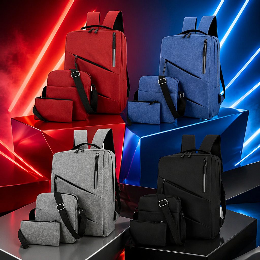 Red, blue, grey and black backpack sets are available in four colors for fashionable commuting student schoolbags Specification image