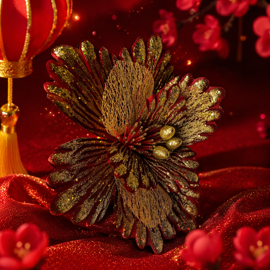 红色金色闪光装饰花 节日婚礼派对布置手工DIY材料 Specification image