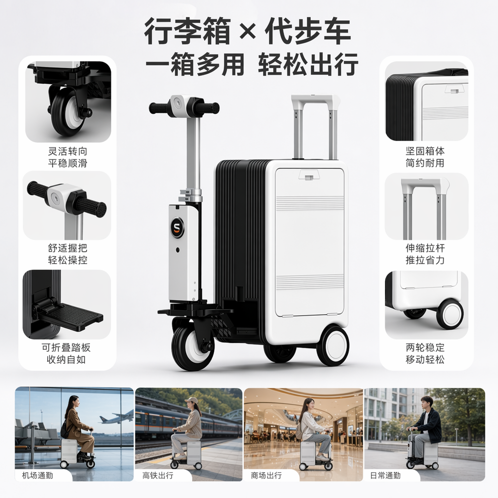 白色智能行李箱推车万向轮轻便耐用可登机