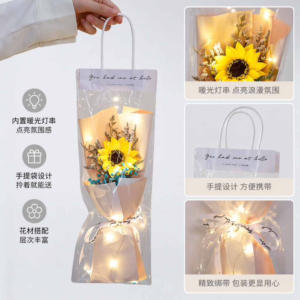 Sunflower bouquets special transparent packaging bags, moisture-proof, fresh-keeping, thickened, environmentally friendly and sealable