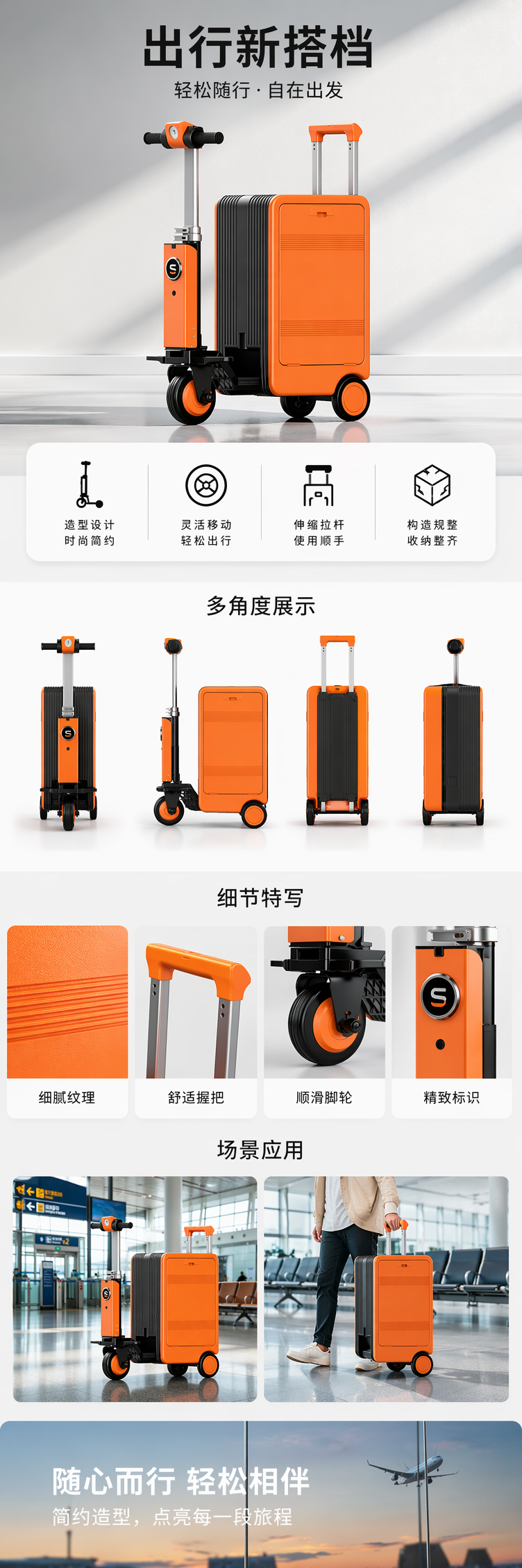 橙色智能行李箱推车万向轮轻便耐用可登机详情1
