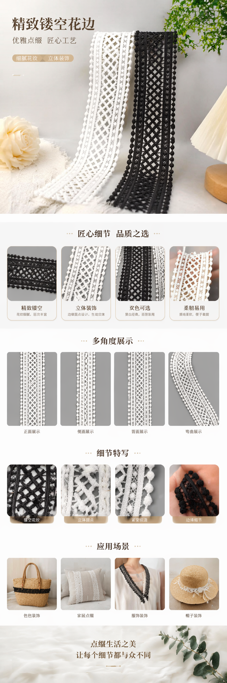 白色与黑色蕾丝花边饰 服装DIY辅料 pic 1