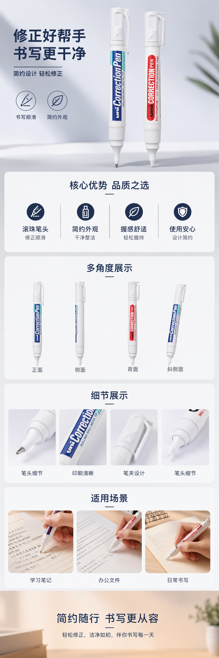 白色修正笔 液体涂改液 快干不渗透 学生办公用 10ml详情1