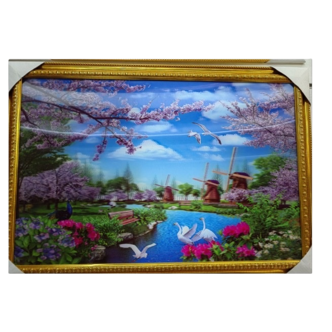 金色画框+风景画白底实物图