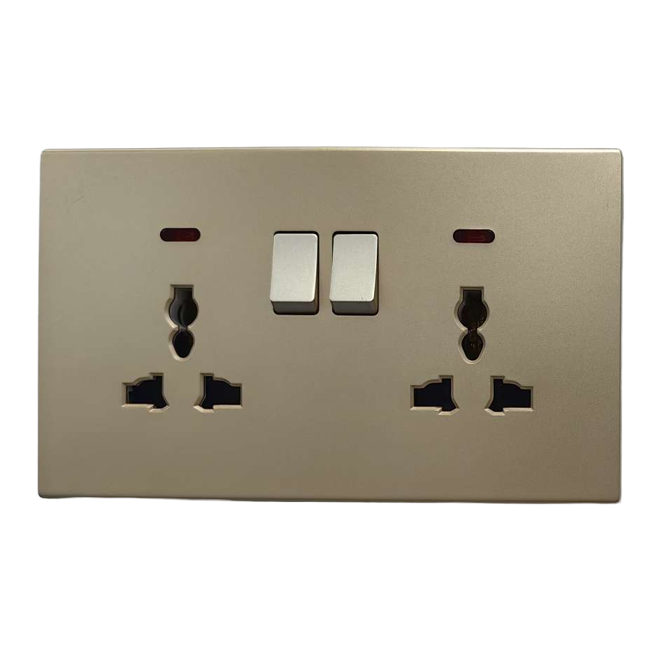 T6 Grey and gold dual 13A multi-functional wall socket, suitable for both home and office use, is specially designed for export Item Picture