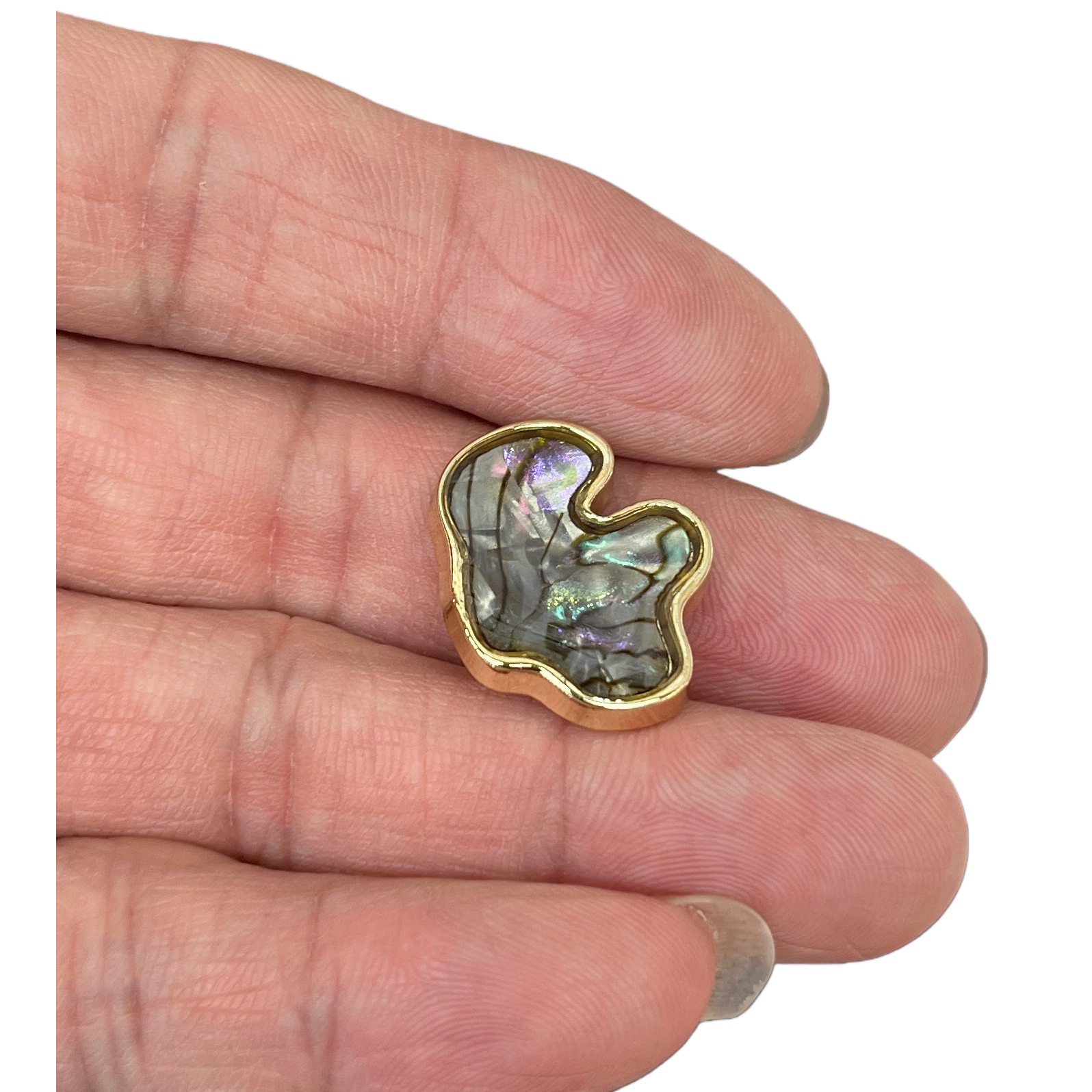 A delicate palm-sized ornament with a golden frame and shell inlaid pendant Item Picture