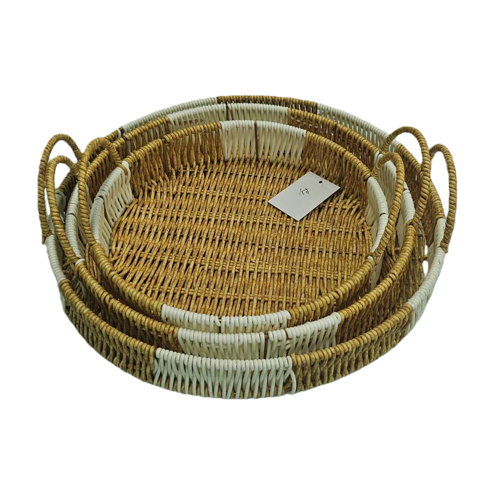 Yellow and white woven tray for home living room coffee table storage Item Picture