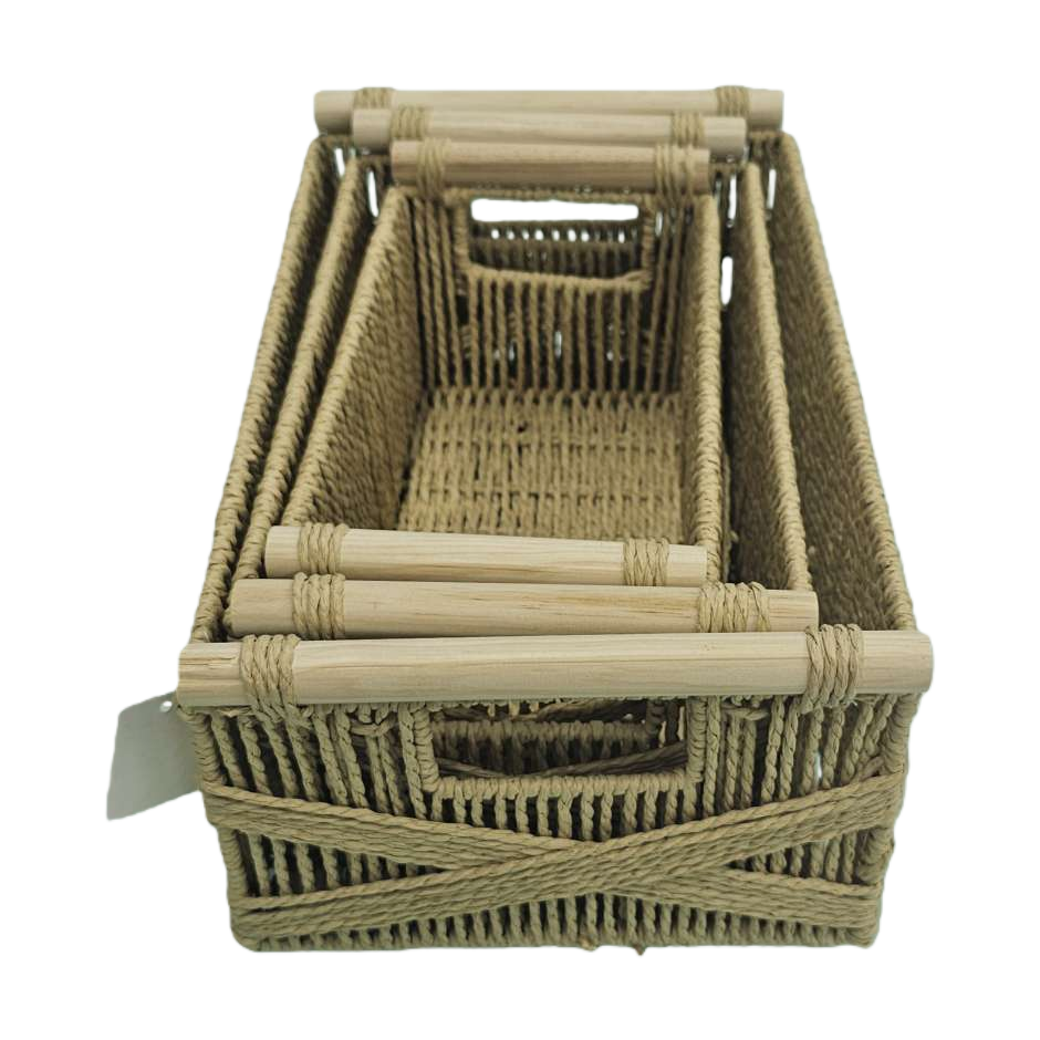 Light brown rattan woven storage basket set for home living room and bedroom organization and storage Item Picture