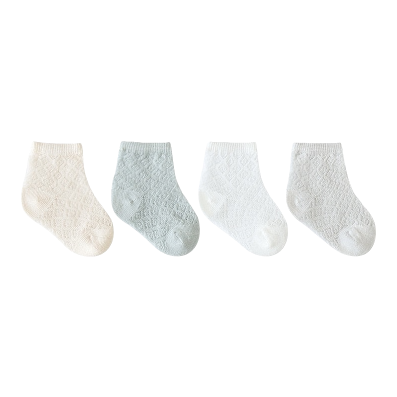 Four pairs of light-colored checkered socks made of pure cotton, sweat-absorbing and breathable, for both men and women Item Picture