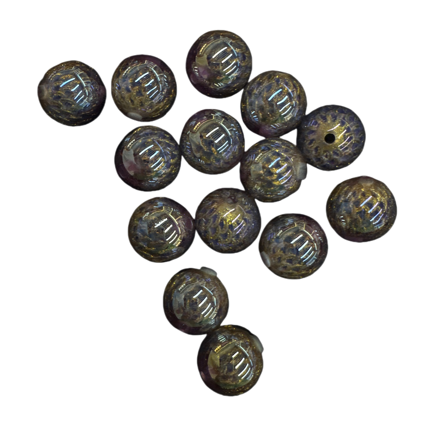 紫色金色闪粉玻璃珠 手工DIY饰品材料 透明亮面圆珠 Item Picture