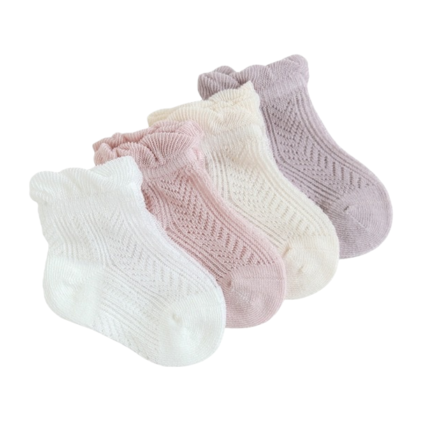 Four pairs of colorful knitted baby socks, pure cotton soft and anti-slip newborn socks Item Picture