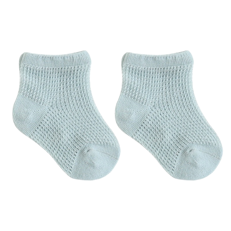 Light blue knitted baby socks, pure cotton soft and anti-slip newborn socks Item Picture