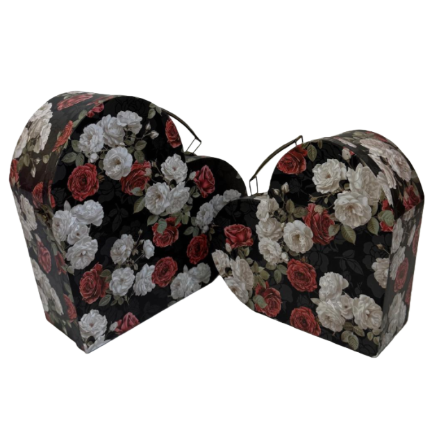 Black rose floral pattern heart-shaped gift box, fashionable and simple festival gift packaging box Item Picture