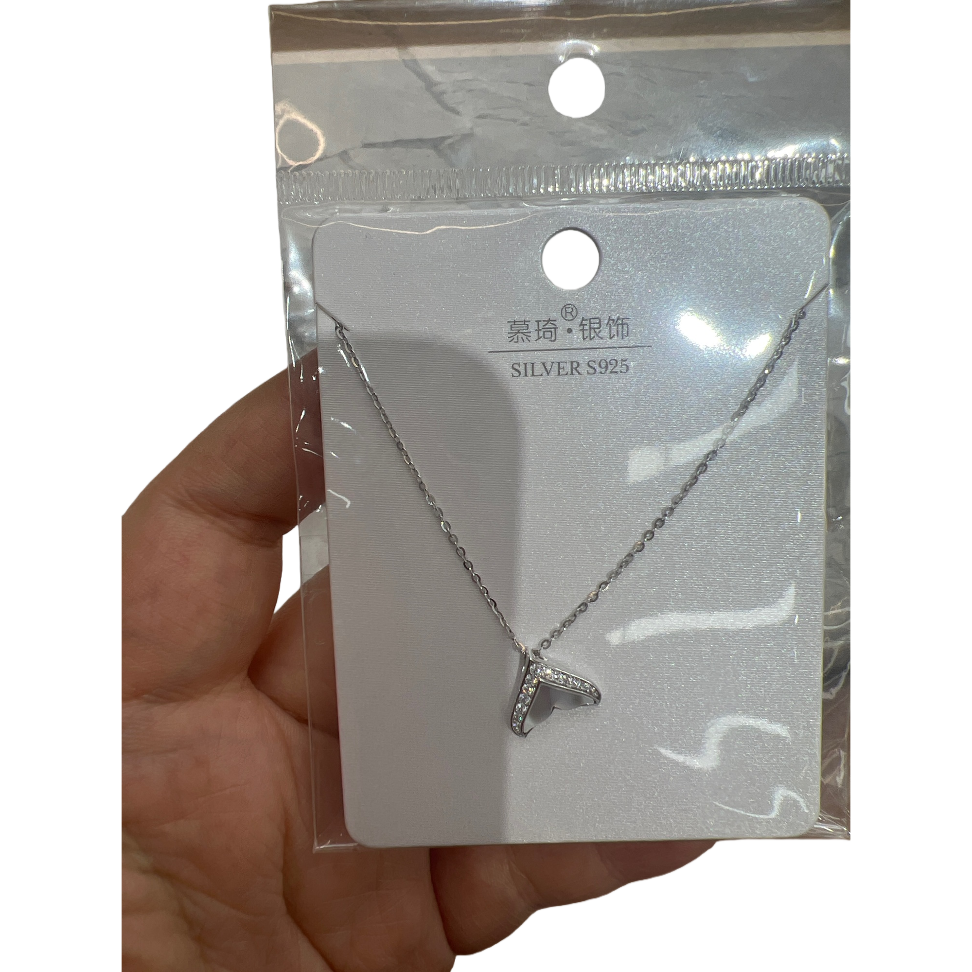 Silver whale tail pendant necklace, fashionable, simple and versatile, long collarbone chain Item Picture