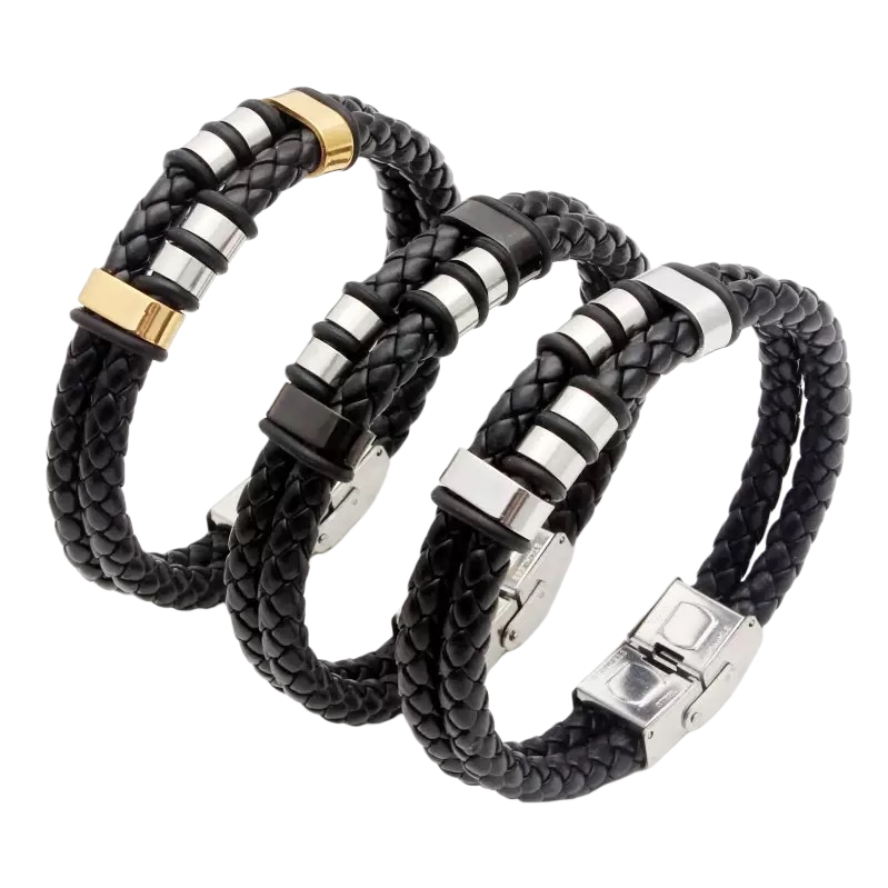 The black woven rope bracelet with a metal decorative clasp is fashionable and simple, suitable for both men and women Item Picture
