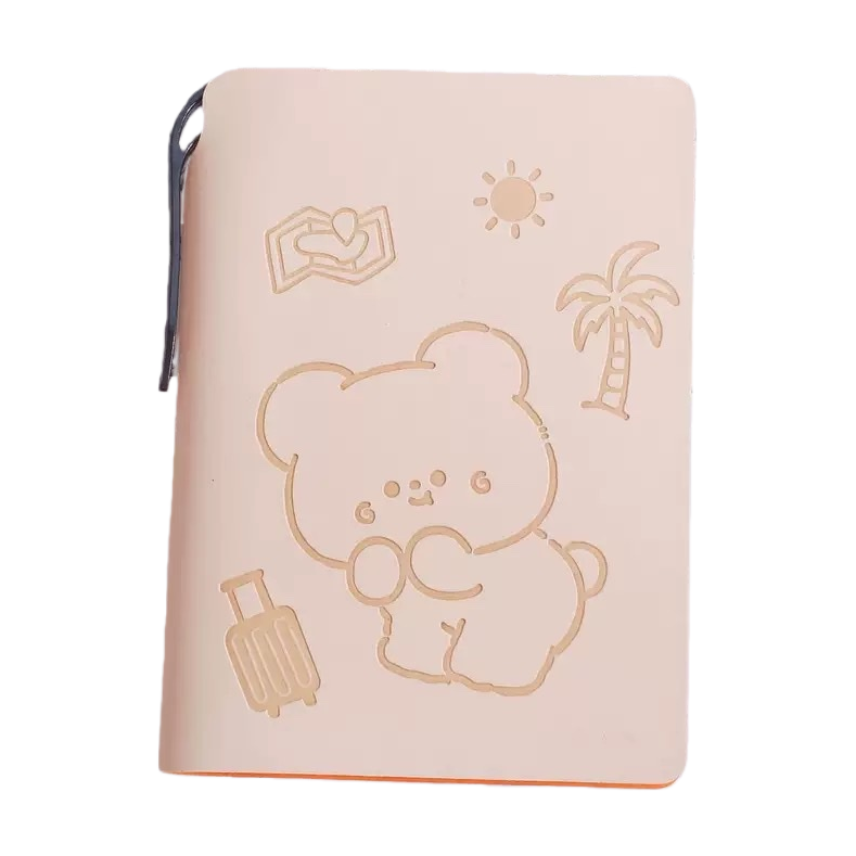 Pink bear travel-themed notebook for students, A5-sized paper inner page portable record book Item Picture