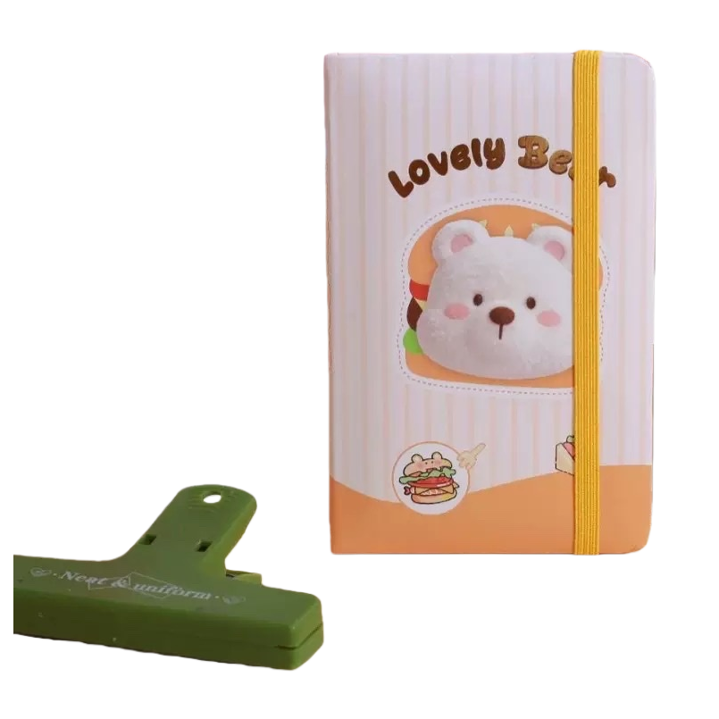 A simple student notebook with a striped cover and a bear pattern Item Picture
