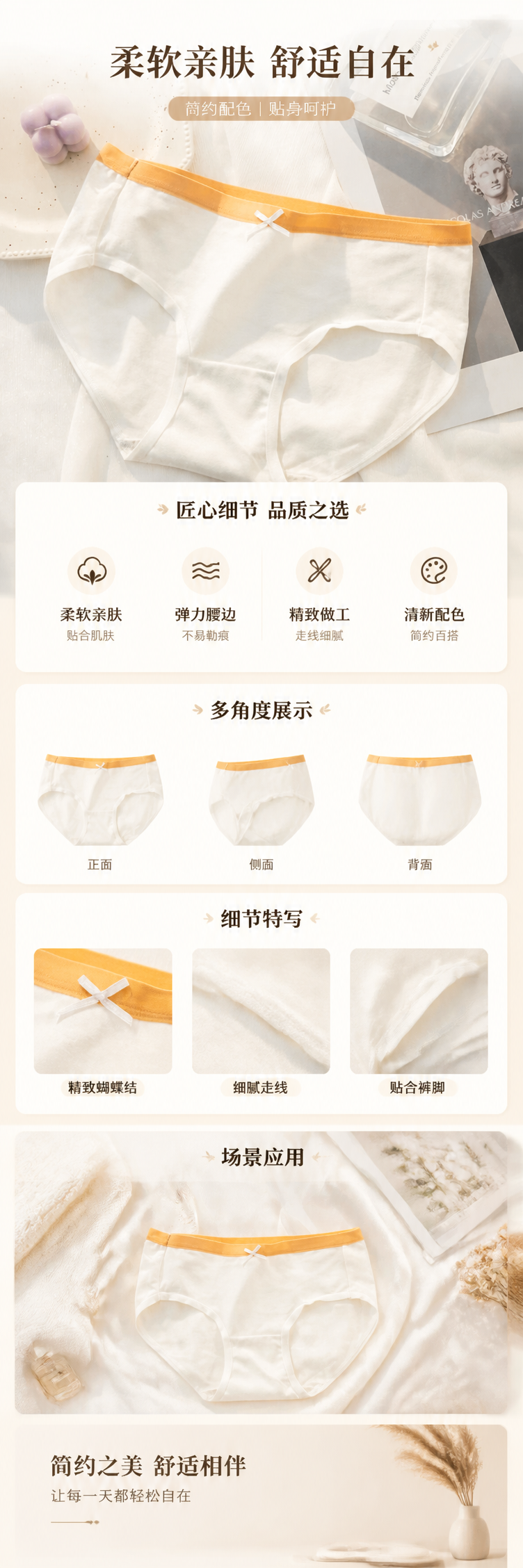 白色内裤橙色腰边配白色蝴蝶结装饰纯棉舒适透气详情1