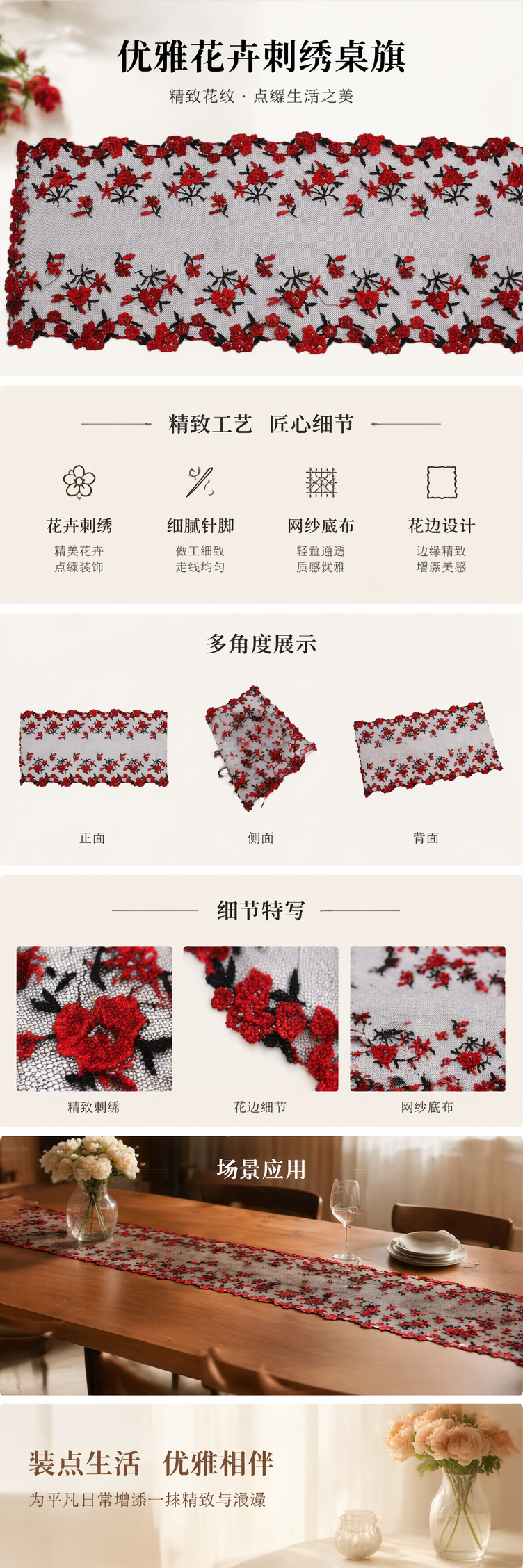 红色刺绣花卉蕾丝边饰装饰布料手工DIY家居服装配件服装辅料花边辅料详情1