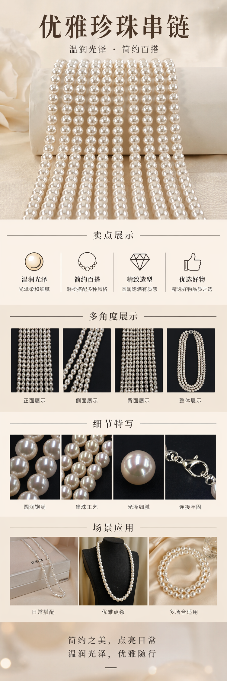 米白色珍珠项链串链天然淡水珍珠配饰详情1