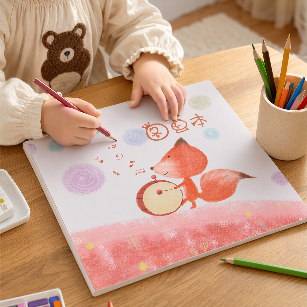 The cover design of the orange fox drumming painting book and the outer cover of the children's creative graffiti book details Picture
