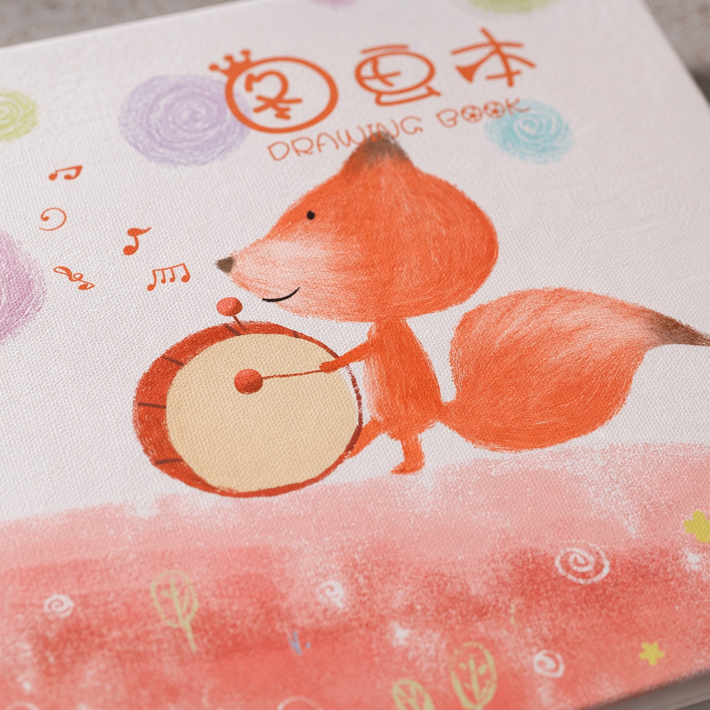 The cover design of the orange fox drumming painting book and the outer cover of the children's creative graffiti book Application Scenario