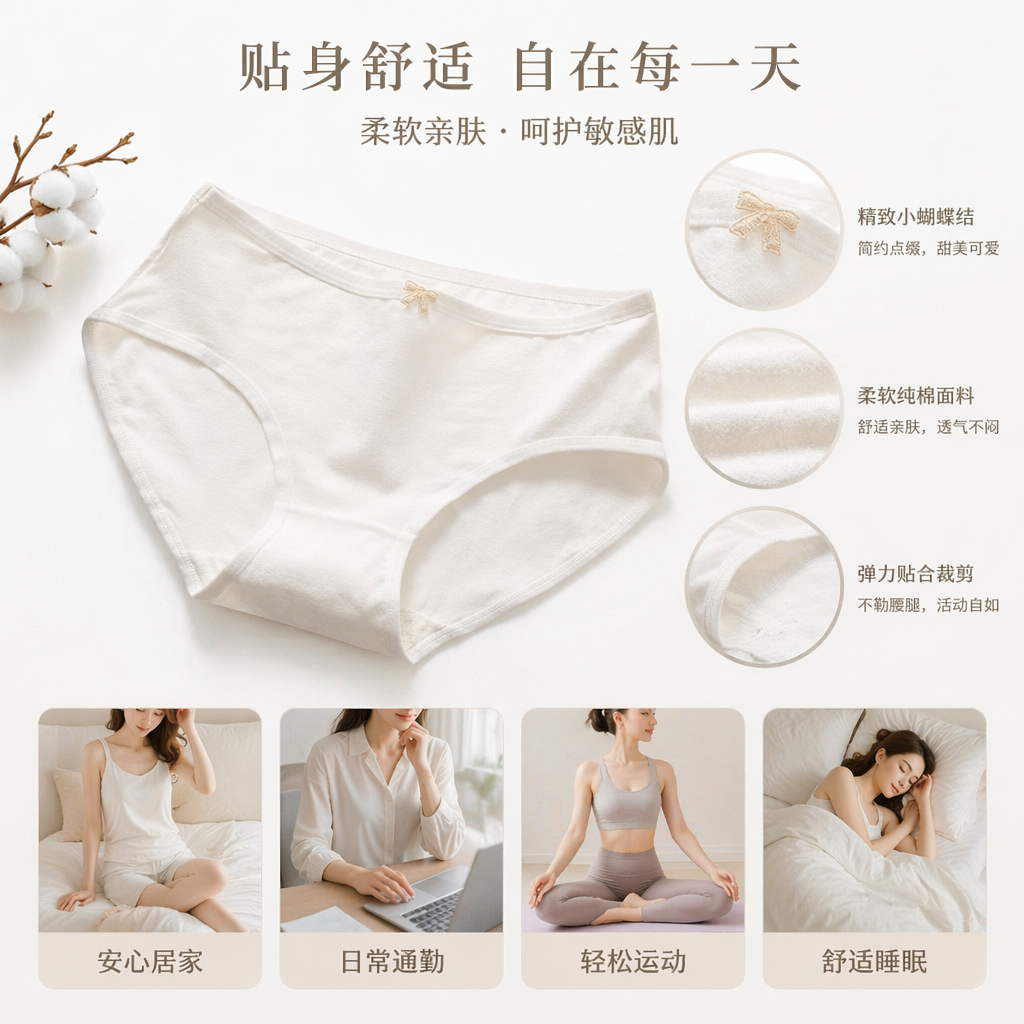 纯棉白色内裤女士基础款舒适透气无痕简约日常 underwear