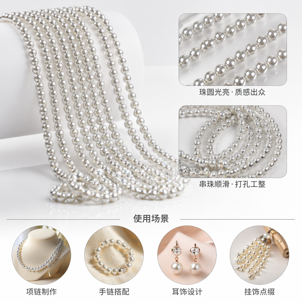 A simple and versatile white pearl beaded hand-woven necklace