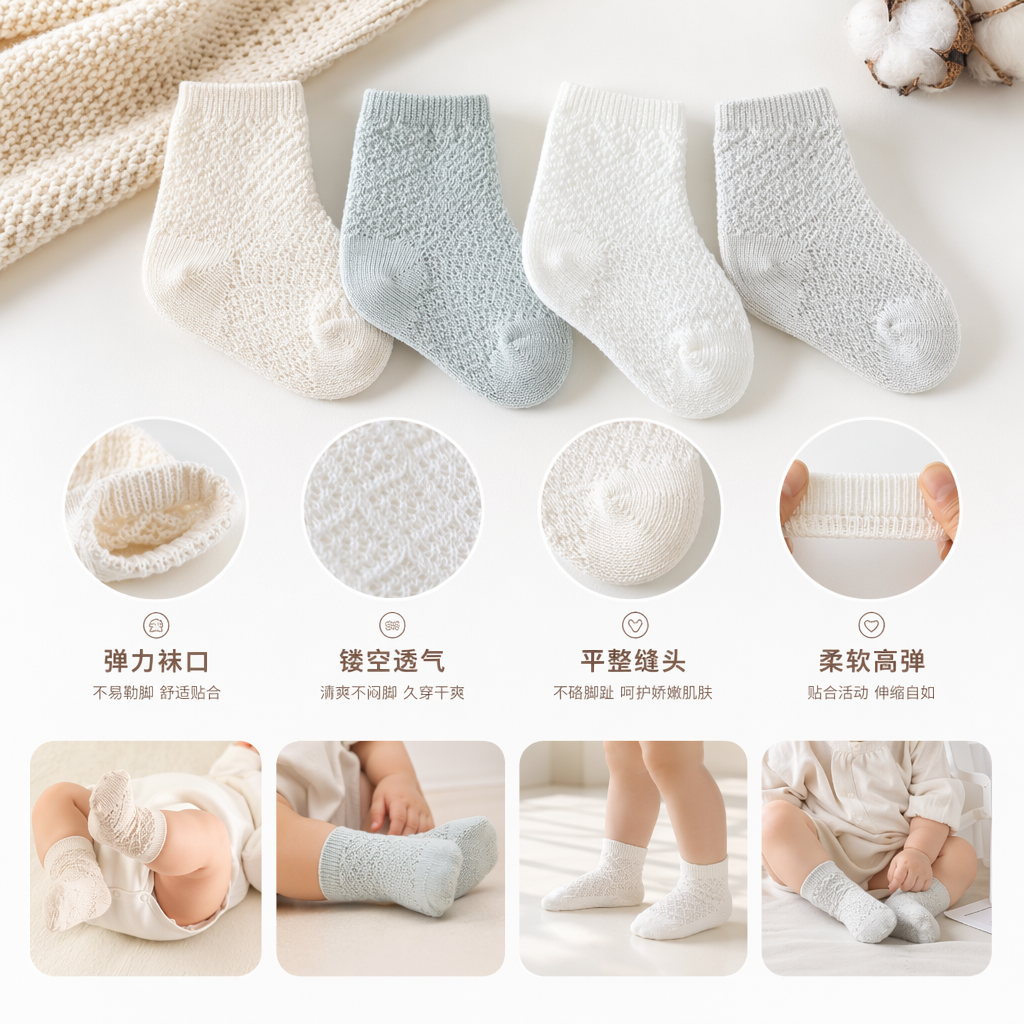 四双浅色回形格纹袜子 纯棉吸汗透气男女同款