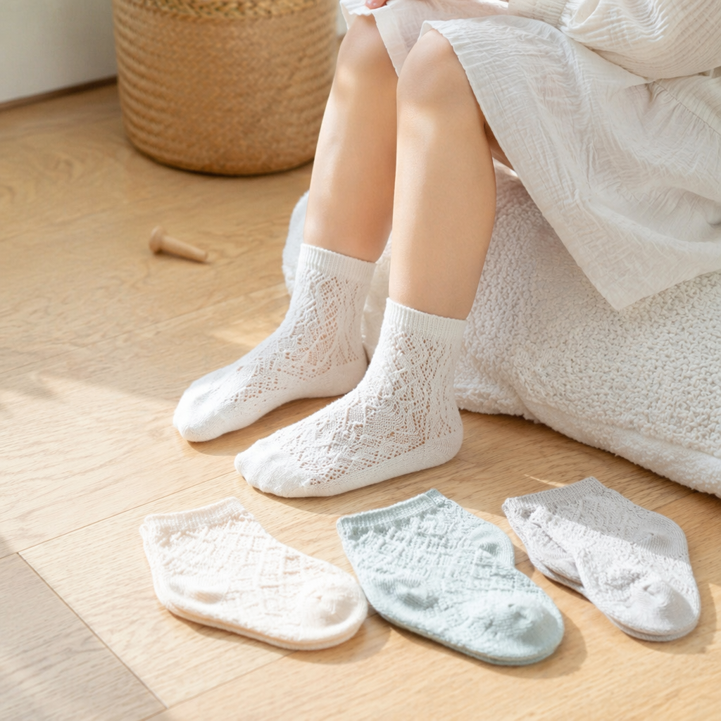 Four pairs of light-colored checkered socks made of pure cotton, sweat-absorbing and breathable, for both men and women details Picture