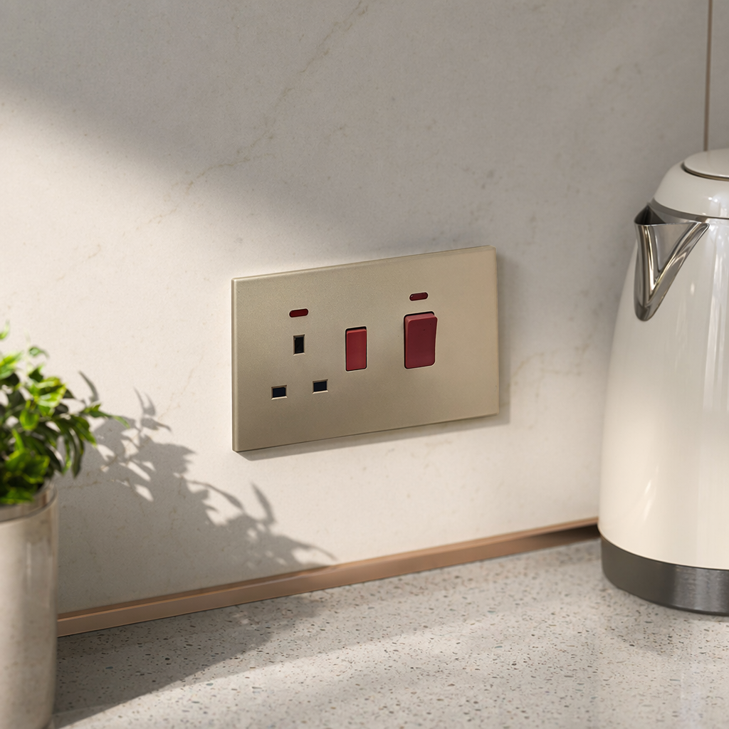 T6 golden kitchen switch, red switch, household safety protection wall socket outlet details Picture