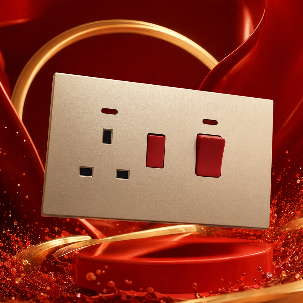 T6 golden kitchen switch, red switch, household safety protection wall socket outlet Specification image