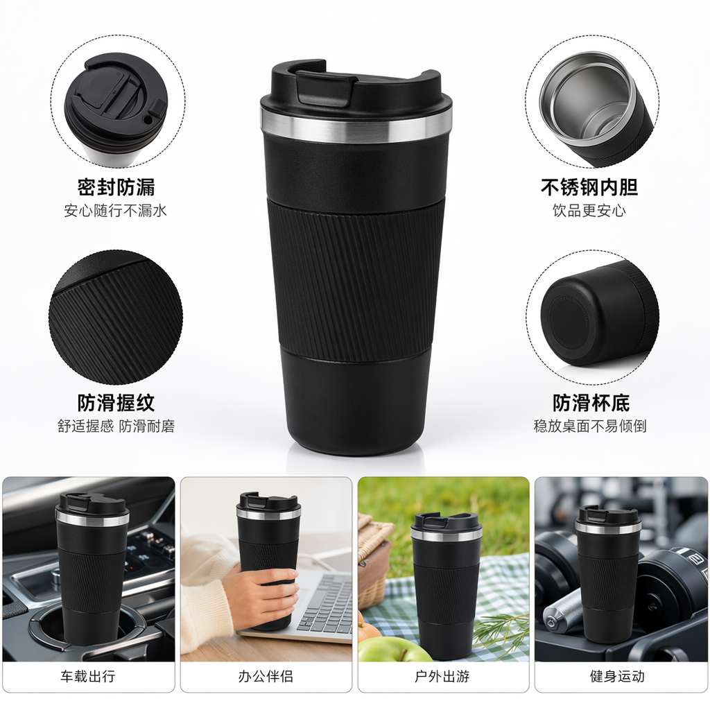 Black insulated cup, 304 stainless steel vacuum insulated portable water cup