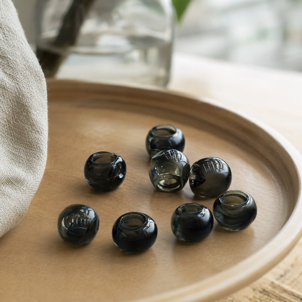 A simple and fashionable accessory with dark gray and black pattern bead bracelet and natural stone beads details Picture